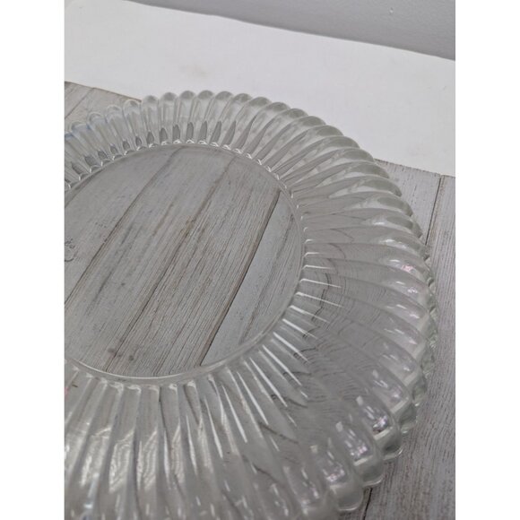 Vintage Round Server Bowl Platter Clear Ribbed Heavy Duty - Picture 4 of 4
